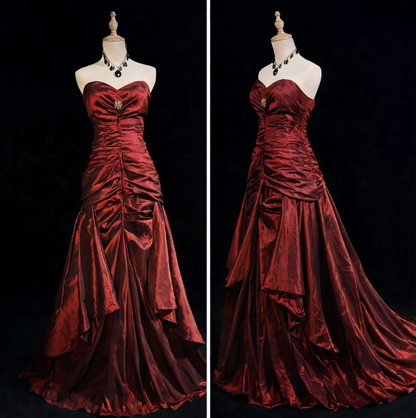 Elegant Burgundy Birthday Dresses, Sweetheart Sheath Long Prom Dresses, Satin Sleevless Evening Dresses EP06499