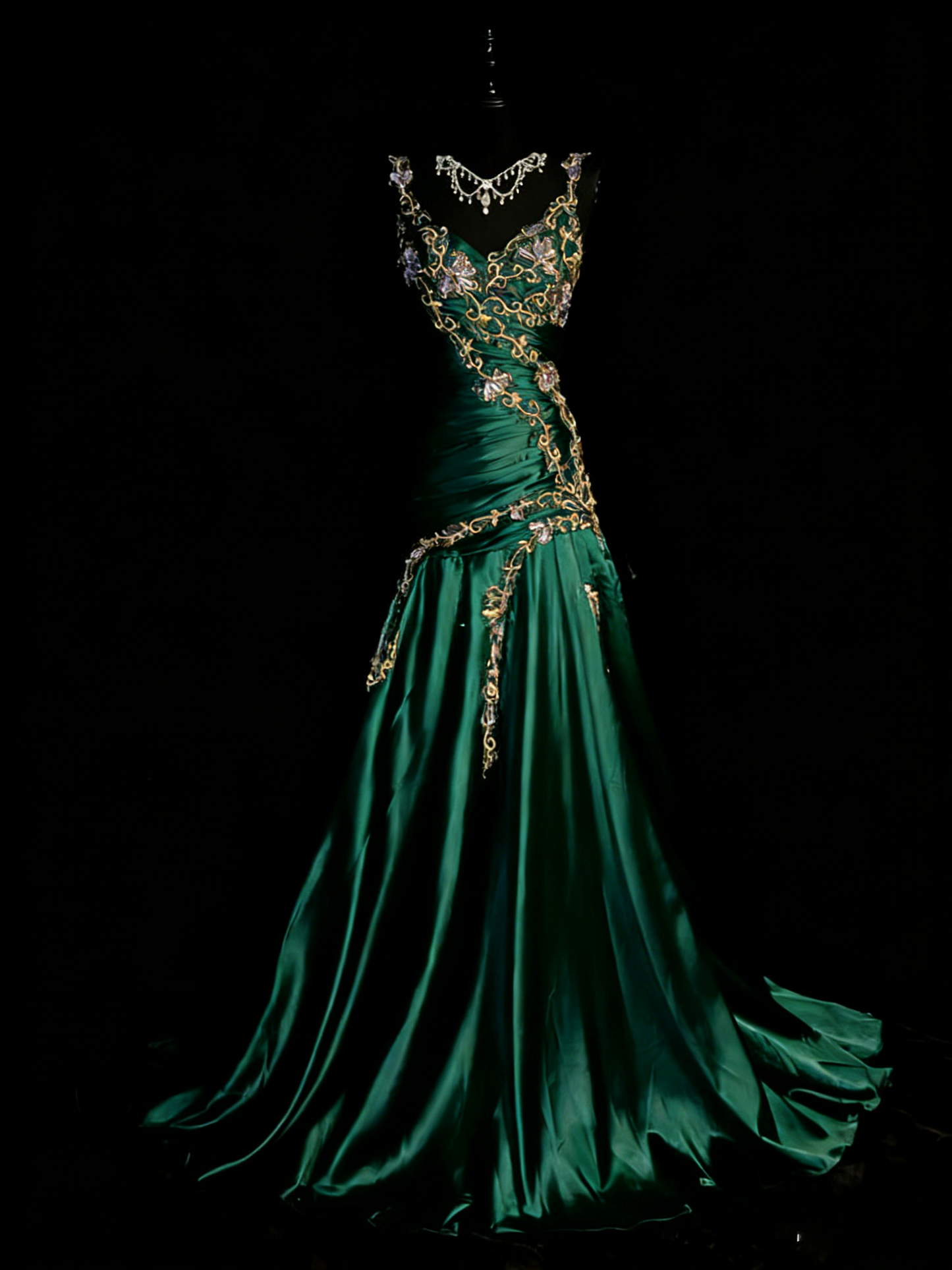 Chic Burgundy Formal Dresses, V-neck A-Line Long Prom Dresses, Embroidery Satin Sleeveless Evening Dresses EP06516