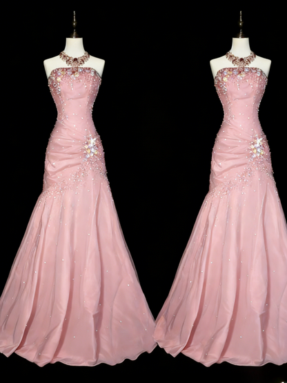 Glam Burgundy Long Prom Dresses Strapless Mermaid Evening Dresses Beaded Satin Sleeveless Formal Dresses EP06802