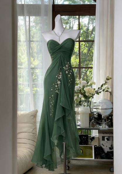 Elegant Green Prom Dress Sweetheart Sheath Chiffon Beaded Evening Dress EP07340