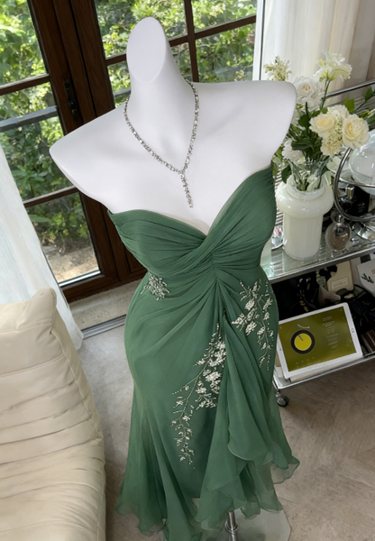 Elegant Green Prom Dress Sweetheart Sheath Chiffon Beaded Evening Dress EP07340