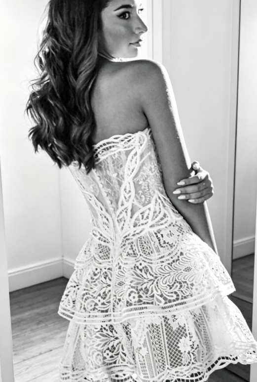 Robe d'anniversaire bustier sexy, robe de bal courte évasée en dentelle, robe de soirée blanche ES07250