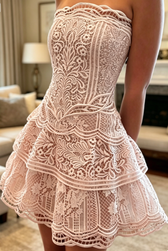 Robe d'anniversaire bustier sexy, robe de bal courte évasée en dentelle, robe de soirée blanche ES07250