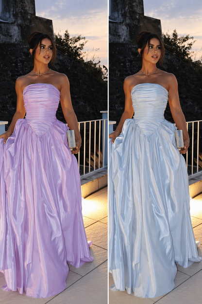 Robe longue bustier évasée en satin jaune pour invitée de mariage, robe de soirée formelle EW0801