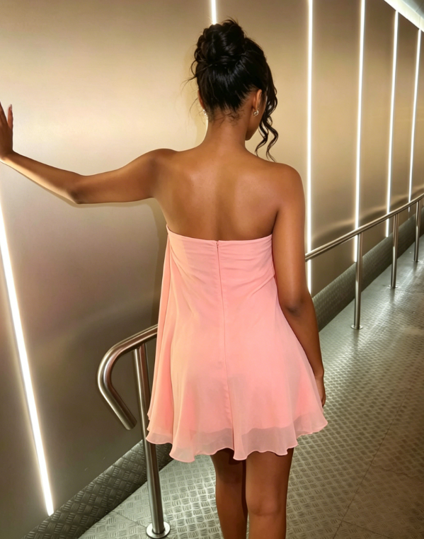 Robe Courte de Bal Fourreau Col Cœur en Mousseline de Soie Rose Poudré pour Anniversaire EW08952