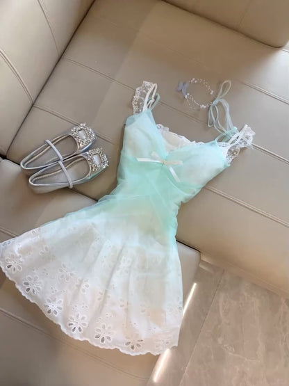 Ocean Blue Tulle Unique Lace Strap Short Party Dresses Homecoming Dress ED02133