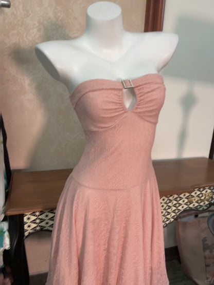 Vintage Strapless Sheath Short Hoco Dresses Peach Tulle Lace Birthday Dress Cute Party Formal Dress  ED03908