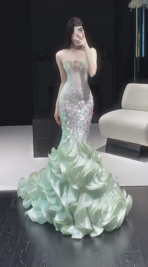 Gorgeous Mermaid Sweetheart Long Evening Dress Sequins Green Prom Dress ED07500