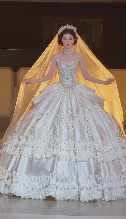 Timeless White Satin Wedding Dress A-Line Bridal Gown ED11489