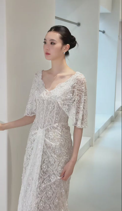 Timeless Sheath Lace Wedding Dress White Bridal Gown ED11931