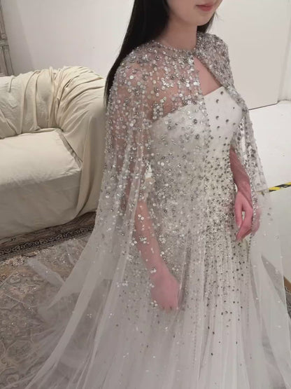 Fashion Long White Wedding Dress Strapless A-Line Bridal Dress Tulle Sequins Bridal Gowns  ED07272