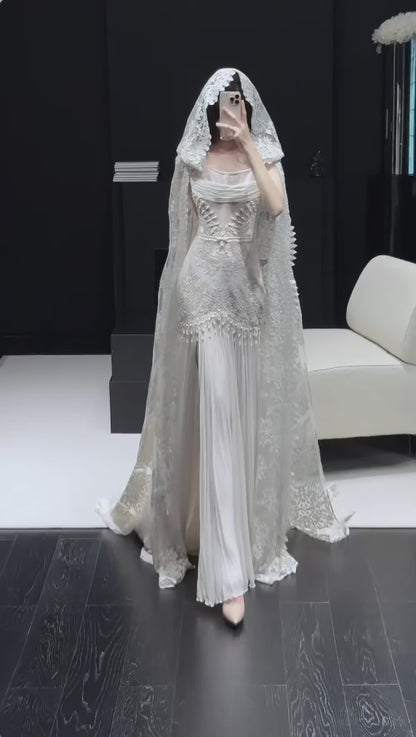 Luxury Straps Sheath Long Wedding Dresses Chiffon Lace White Bridal Gowns Sleeveless Bridal Dresses ED05679