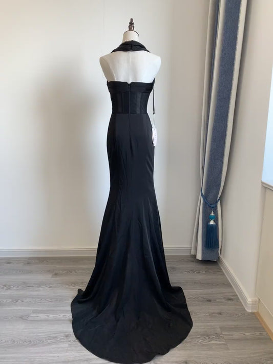 Elegant Black Square Neck Mermaid Beaded Long Prom Dresses Formal Evening Dress ED02303