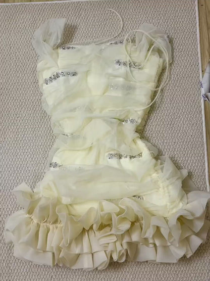Cute Yellow Bodycon Birthday Dress Off shoulder Short Homecoming Dress Beaded Tulle Formal Dress ED03949