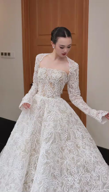 Elegant Strapless Bridal Dress A-Line Lace Beaded Wedding Dress White Bridal Gown ED11806