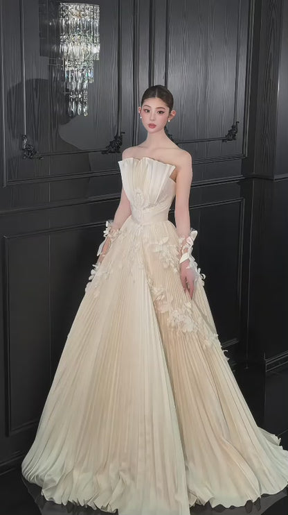 Chic Light Champagne Bridal Gown A-Line Taffeta Wedding Dress ED11453