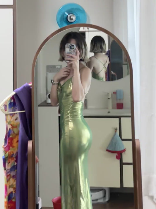 Modest Green Bodycon Birthday Dress Satin Elegant Spaghetti Strap Evening Dress Backless Wedding Guest Dress ED03627