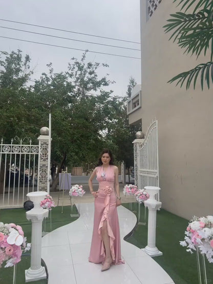 Elegant Sheath Pink Bridesmaid Dresses Satin Sleeveless Evening Dresses ED05483