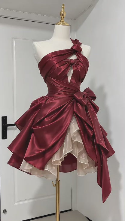 Cute Red Short Prom Dress A-Line Satin Birthday Party Dress ED12185