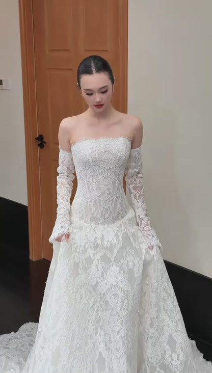 Timeless A-Line Lace Wedding Dress White Bridal Gown ED11932