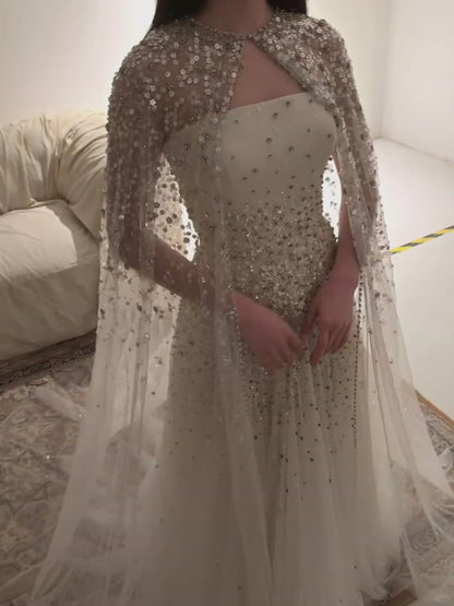 Fashion Long White Wedding Dress Strapless A-Line Bridal Dress Tulle Sequins Bridal Gowns  ED07272