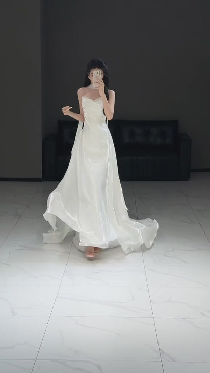 Wunderschönes A-Linien-Brautkleid mit herzförmigem Ausschnitt, lang, Weiß, Brautkleid aus Satin, ED11668