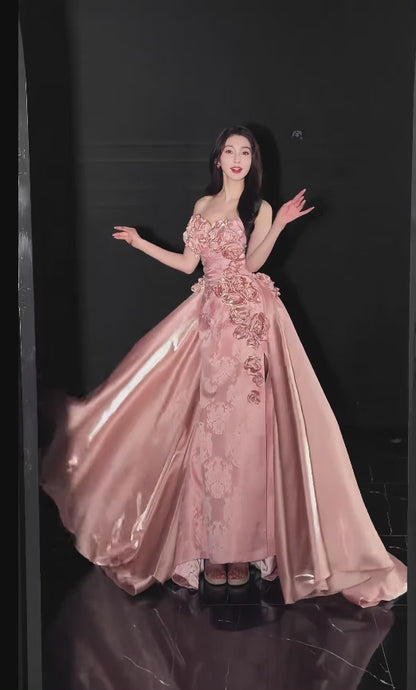 Pink Prom Dress Sheath Long Satin Evening Dress ED10945
