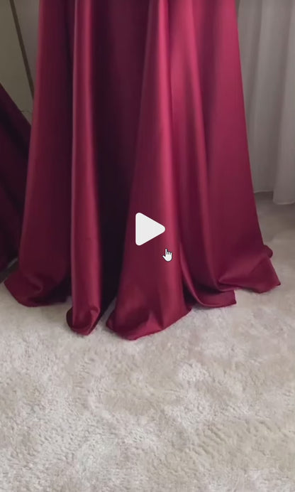 Gorgeous Burgundy Prom Dress A-Line Satin Long Evening Dress ED11630