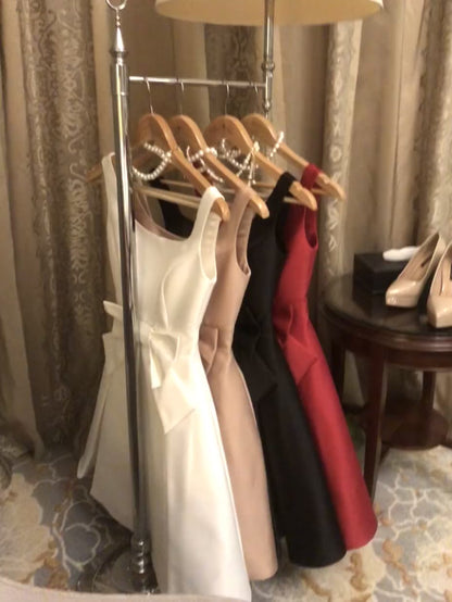 Elegant Straps A-Line Short Hoco Dresses White Satin Birthday Dress Cute Formal Dress Graduation Dress ED03909