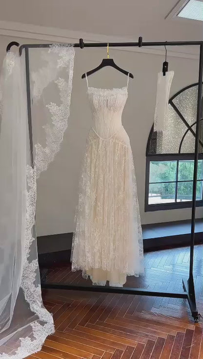 Eternal A-Line Wedding Dress White Long Bridal Dress Strapless Lace Bridal Gown ED11939