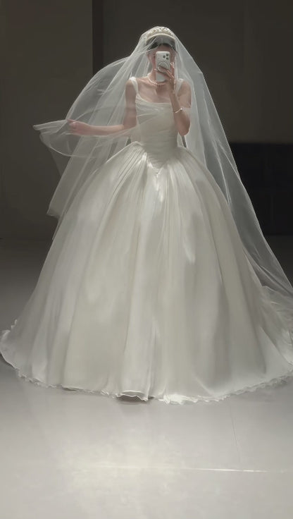 Organza Wedding Dress White Ball Gown Bridal Gown Sleeveless Straps Bridal Dress WD0109