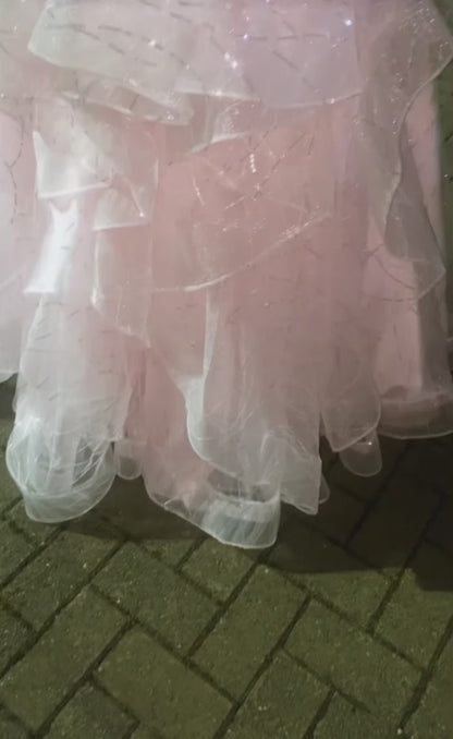 Robe de bal rose magnifique, robe de soirée longue en tulle à paillettes coupe trapèze ED11626