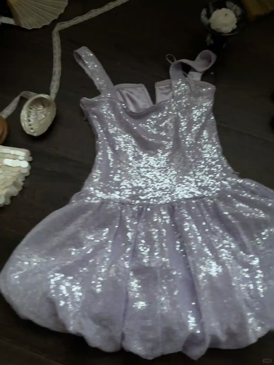 Sweet Lilac Ball Gown Birthday Outfit Strap Short Homecoming Dress Fairy Sequin Formal Dress ED03944
