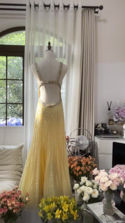 Wunderschöne Buttergelb Sweetheart Neck Mermaid Perlen Chiffon Lange Ballkleider Vintage Formale Abendkleider ED02539