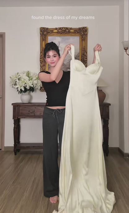 Pretty Ivory Prom Dress Sheath Satin Long Evening Dress ED12074