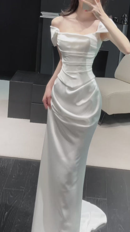 Elegant Sheath Chiffon Wedding Dress White Bridal Gown ED12042